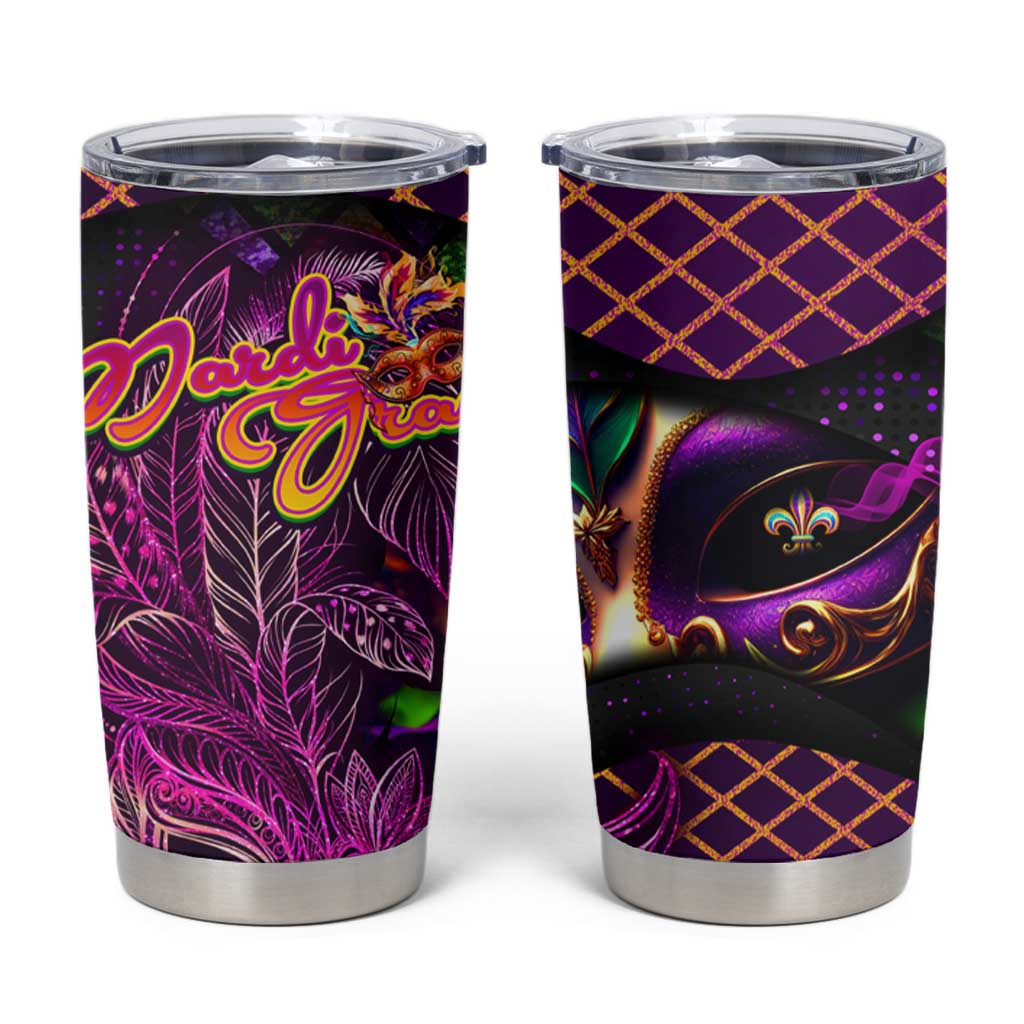 Happy Mardi Gras Tumbler Cup Mask Feather Colorfull DT02 Purple - Polynesian Pride