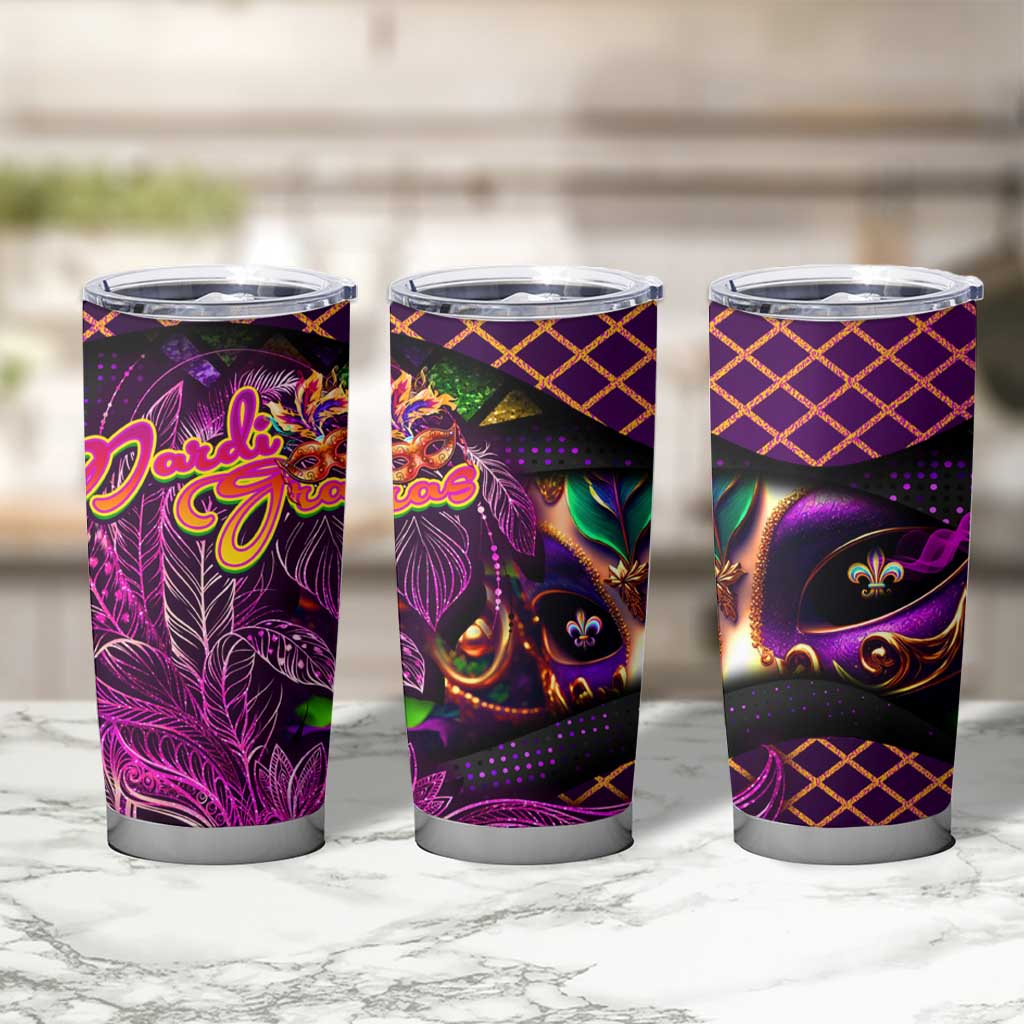 Happy Mardi Gras Tumbler Cup Mask Feather Colorfull DT02 - Polynesian Pride