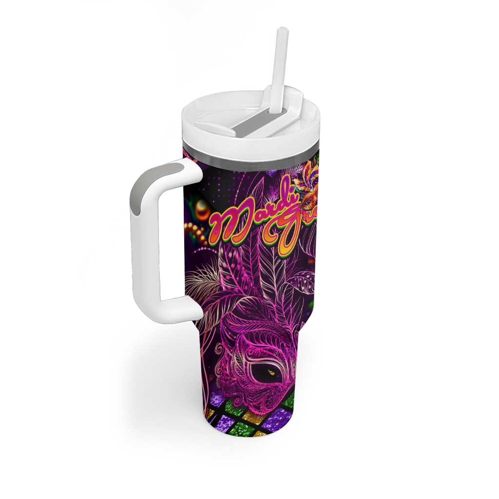 Happy Mardi Gras Tumbler With Handle Mask Feather Colorfull DT02 - Polynesian Pride