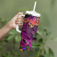 Happy Mardi Gras Tumbler With Handle Mask Feather Colorfull DT02 - Polynesian Pride