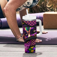 Happy Mardi Gras Tumbler With Handle Mask Feather Colorfull DT02 - Polynesian Pride