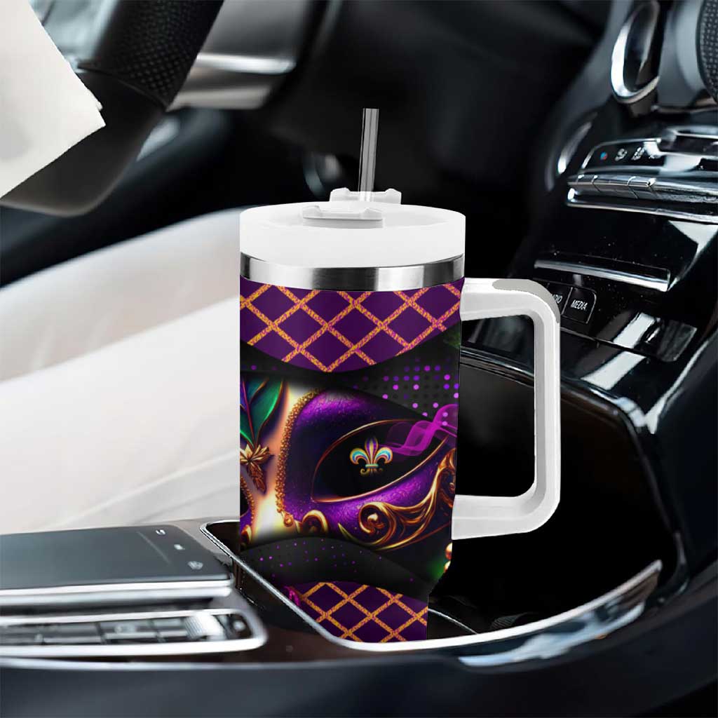 Happy Mardi Gras Tumbler With Handle Mask Feather Colorfull DT02 - Polynesian Pride