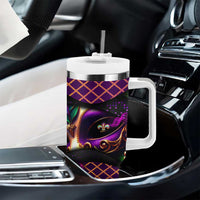 Happy Mardi Gras Tumbler With Handle Mask Feather Colorfull DT02 - Polynesian Pride