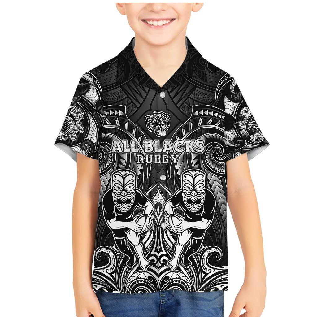 Personalized All Black Family Matching Mermaid Dress and Hawaiian Shirt New Zealand Rugby Mascot Maori