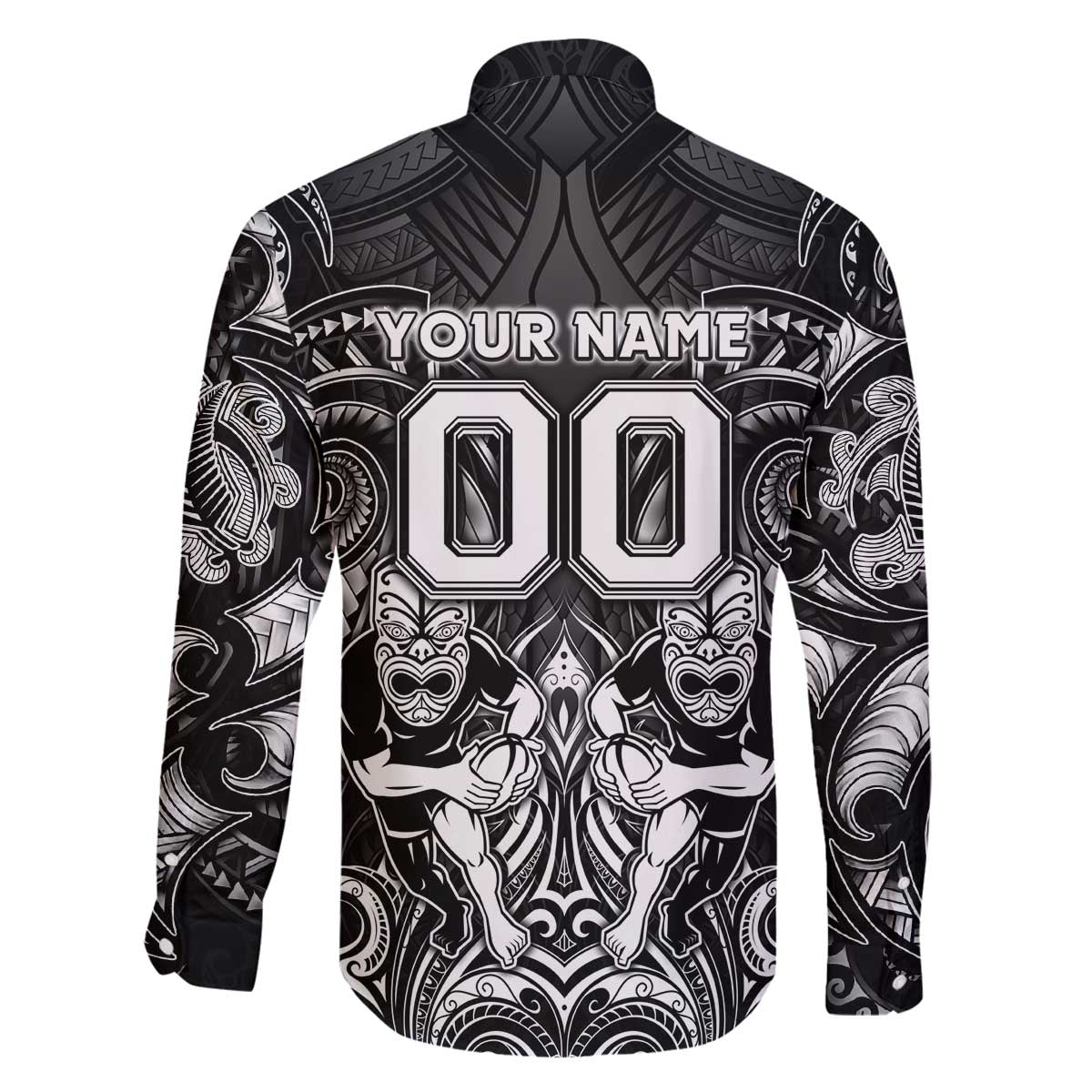 Personalized All Black Family Matching Off The Shoulder Long Sleeve Dress and Hawaiian Shirt New Zealand Rugby Mascot Maori