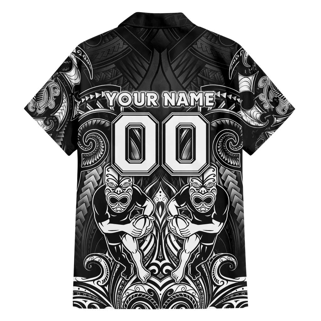 Personalized All Black Family Matching Off Shoulder Maxi Dress and Hawaiian Shirt New Zealand Rugby Mascot Maori