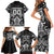 Personalized All Black Family Matching Short Sleeve Bodycon Dress and Hawaiian Shirt New Zealand Rugby Mascot Maori