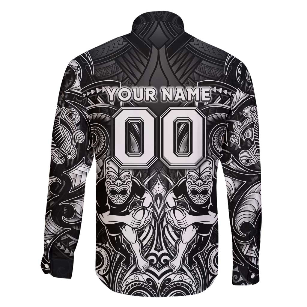 Personalized All Black Family Matching Short Sleeve Bodycon Dress and Hawaiian Shirt New Zealand Rugby Mascot Maori