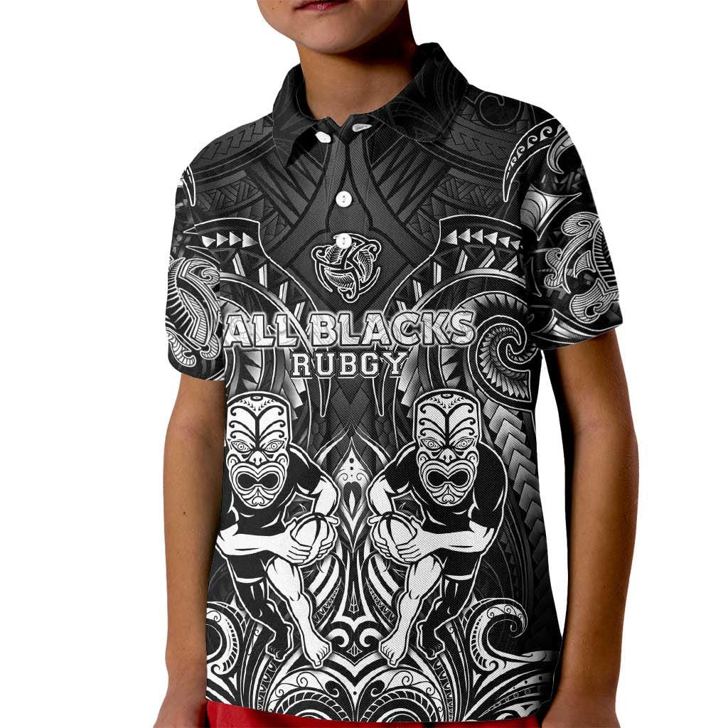Personalized All Black Kid Polo Shirt New Zealand Rugby Mascot Maori