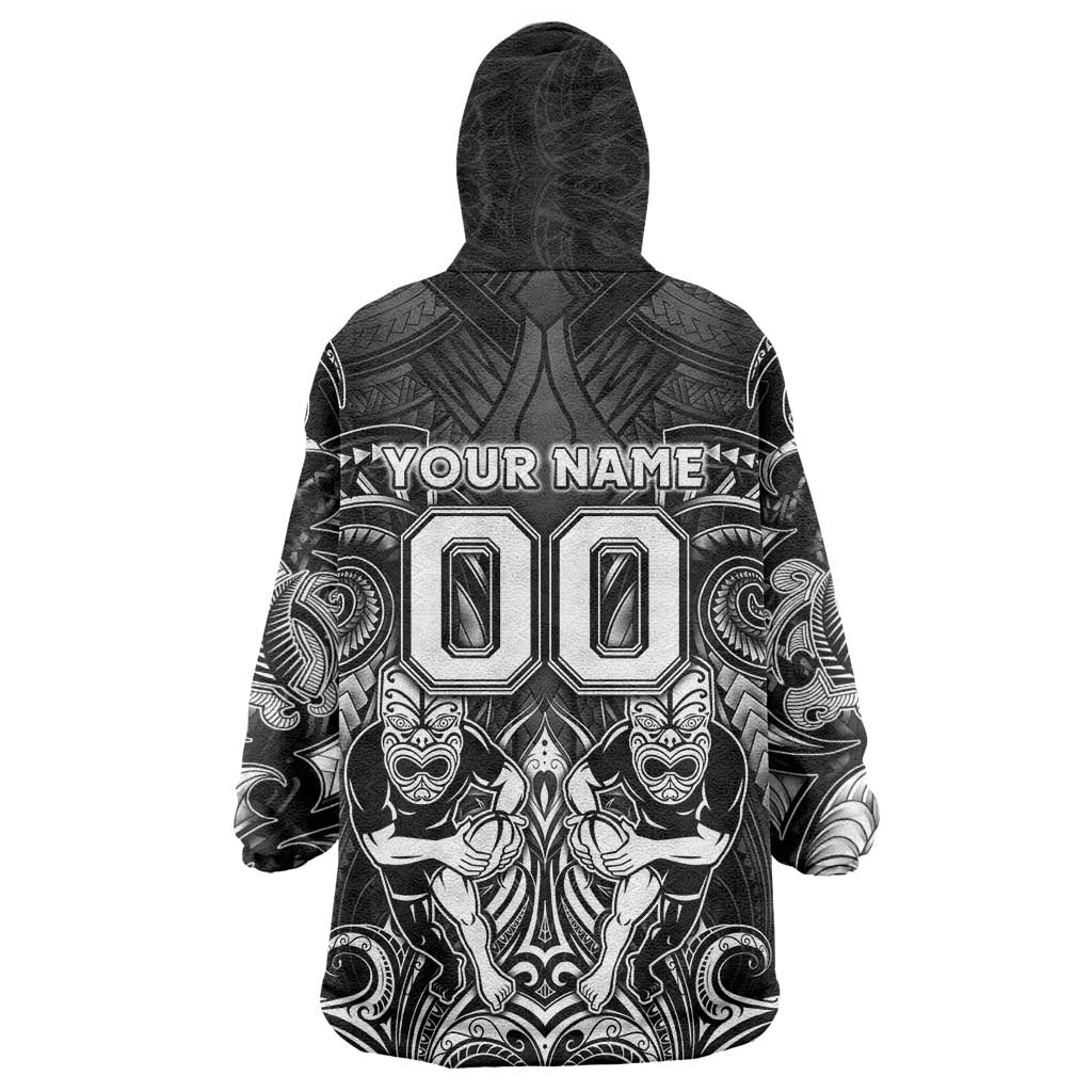 Personalized All Black Wearable Blanket Hoodie New Zealand Rugby Mascot Maori