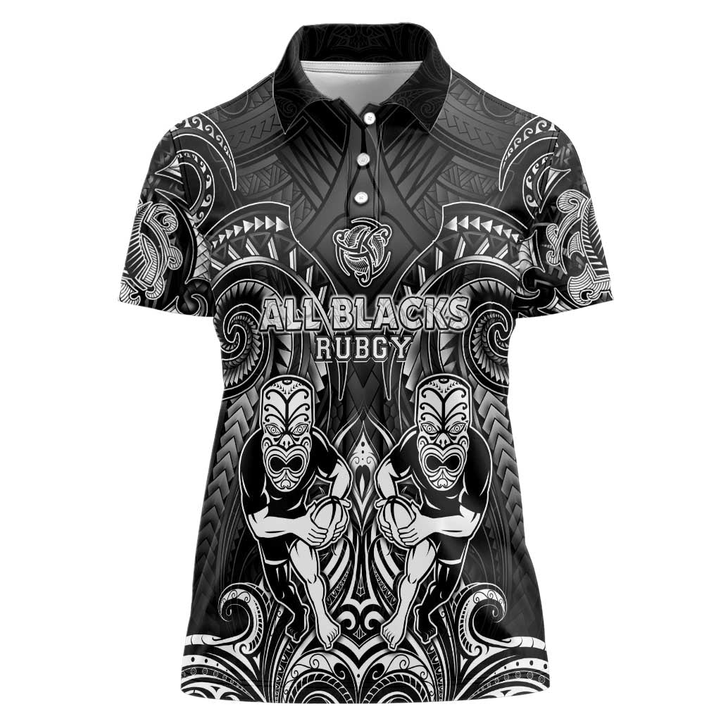 Personalized All Black Women Polo Shirt New Zealand Rugby Mascot Maori