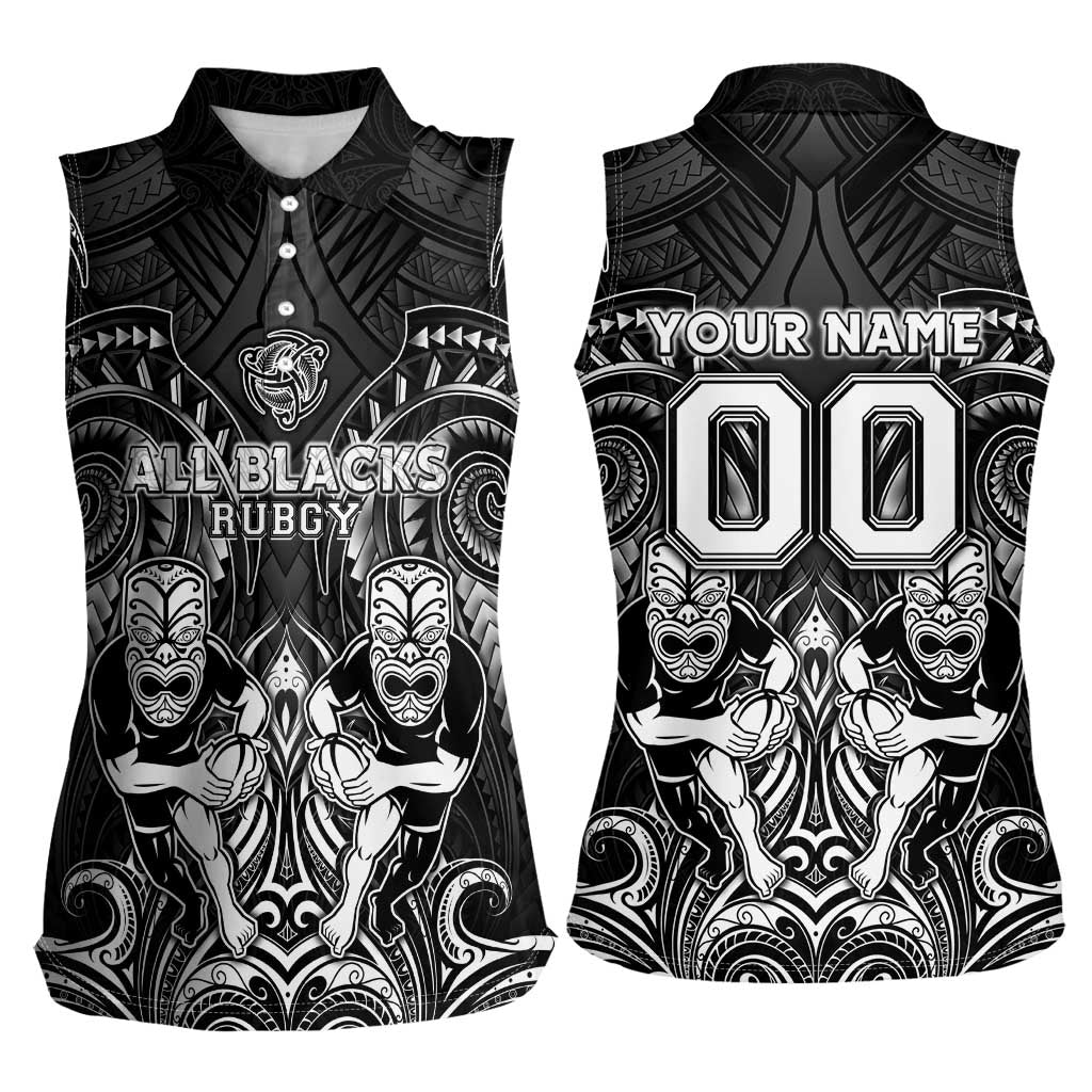 Personalized All Black Women Sleeveless Polo Shirt New Zealand Rugby Mascot Maori