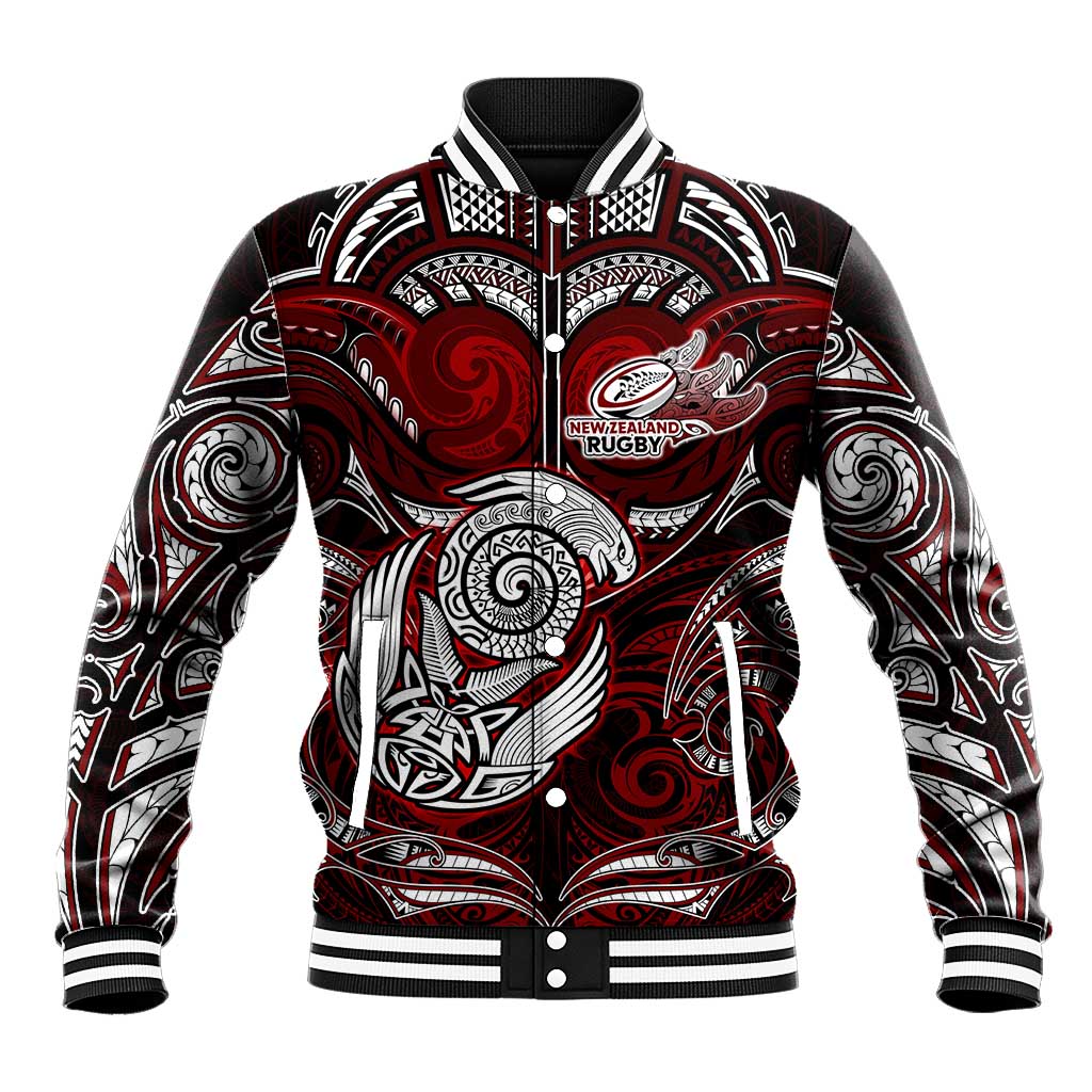 Personalized New Zealand Aotearoa Rugby Baseball Jacket Maori Fern Tattoo Art