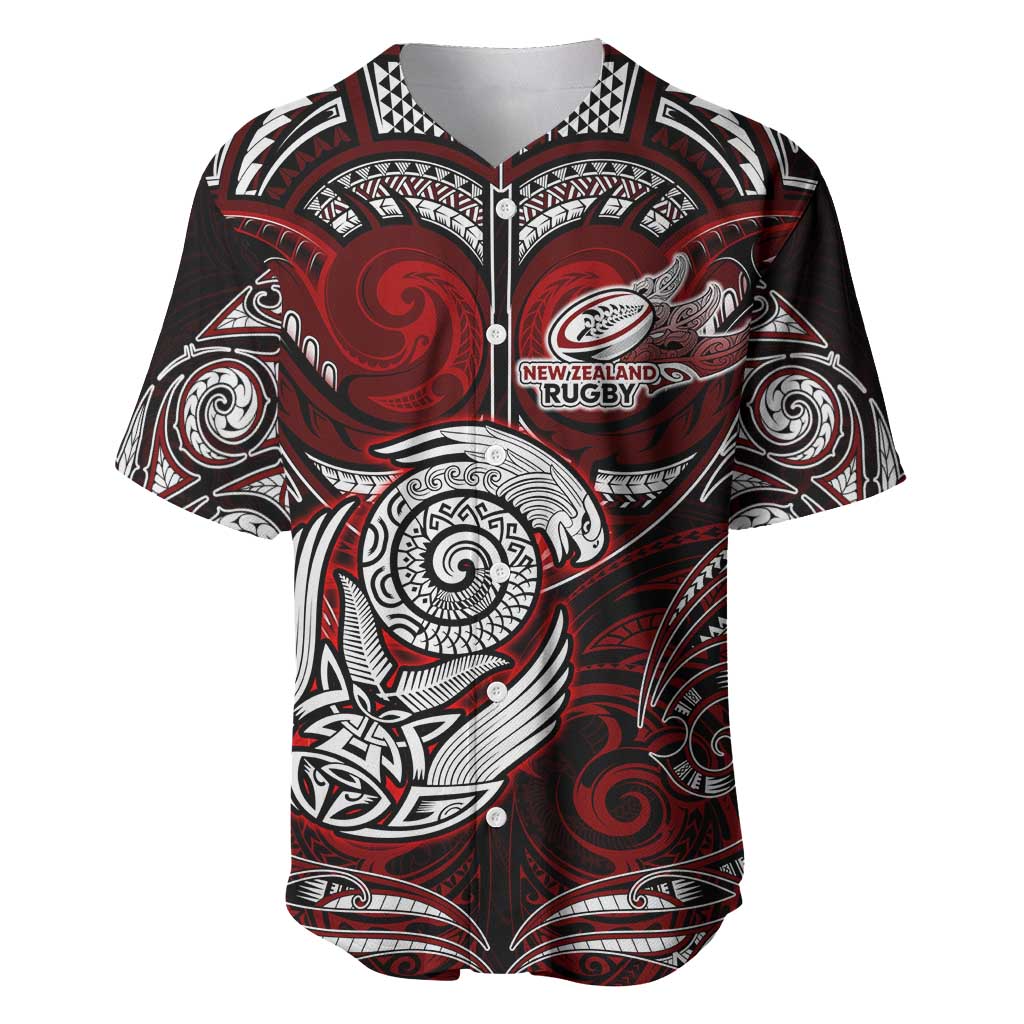 Personalized New Zealand Aotearoa Rugby Baseball Jersey Maori Fern Tattoo Art