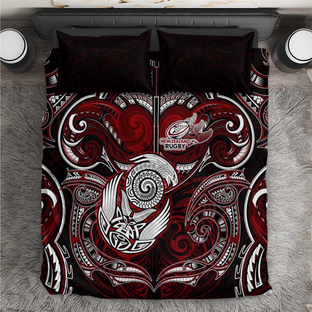 New Zealand Aotearoa Rugby Bedding Set Maori Fern Tattoo Art