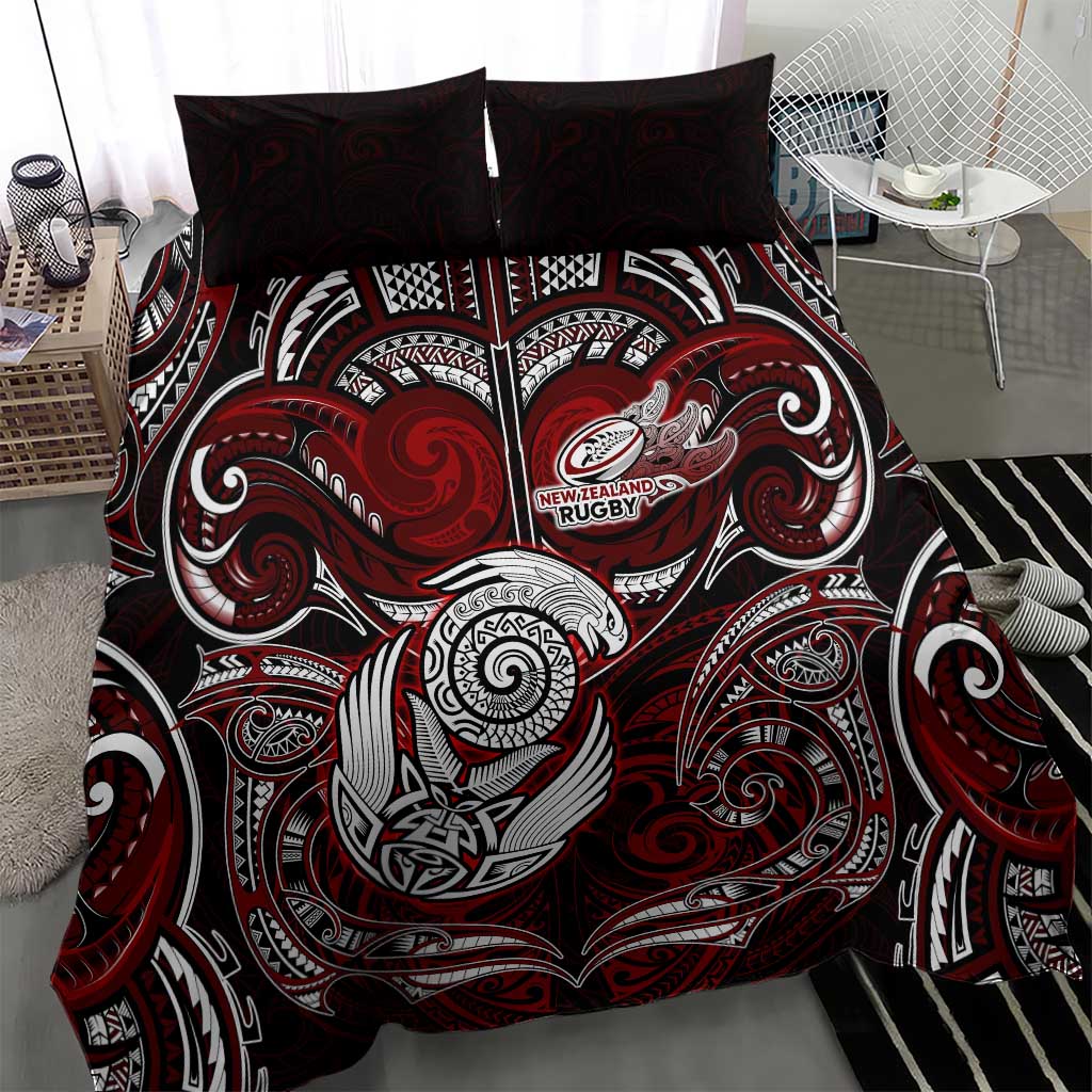 New Zealand Aotearoa Rugby Bedding Set Maori Fern Tattoo Art
