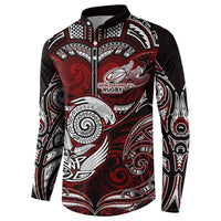 Personalized New Zealand Aotearoa Rugby Button Sweatshirt Maori Fern Tattoo Art