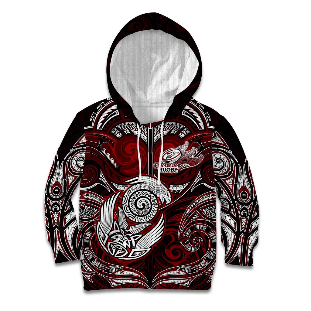 Personalized New Zealand Aotearoa Rugby Kid Hoodie Maori Fern Tattoo Art