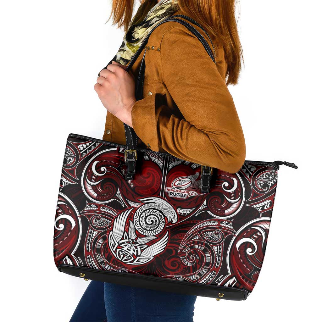 New Zealand Aotearoa Rugby Leather Tote Bag Maori Fern Tattoo Art