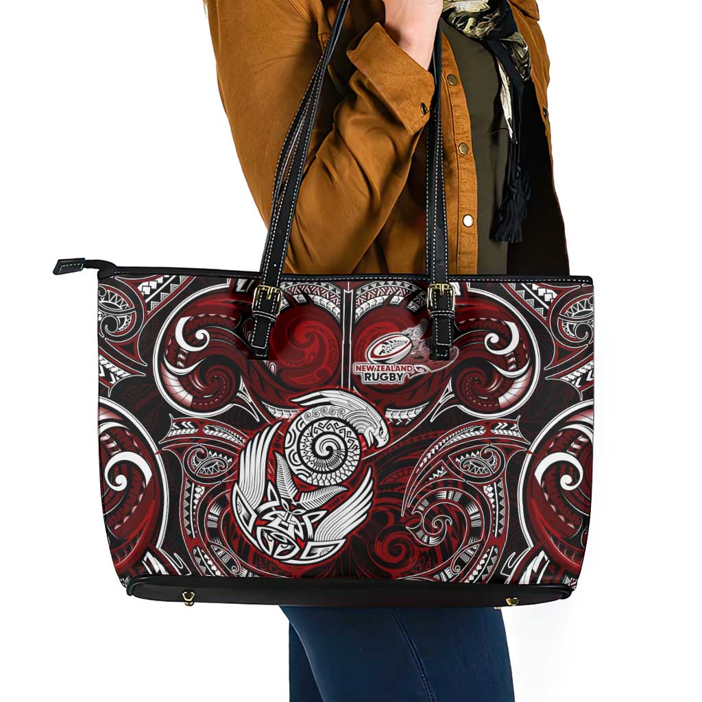 New Zealand Aotearoa Rugby Leather Tote Bag Maori Fern Tattoo Art