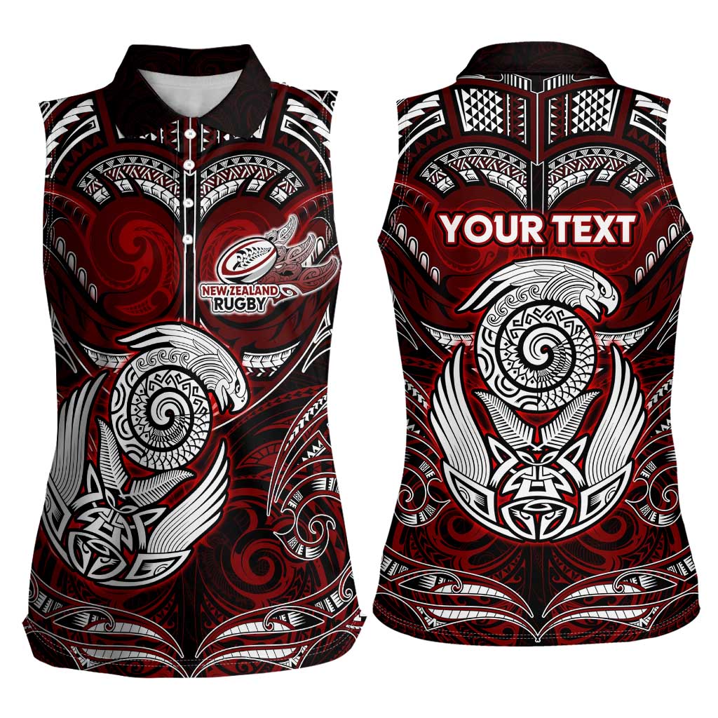 Personalized New Zealand Aotearoa Rugby Women Sleeveless Polo Shirt Maori Fern Tattoo Art