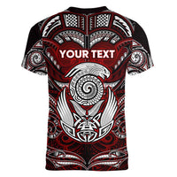Personalized New Zealand Aotearoa Rugby Women V-Neck T-Shirt Maori Fern Tattoo Art