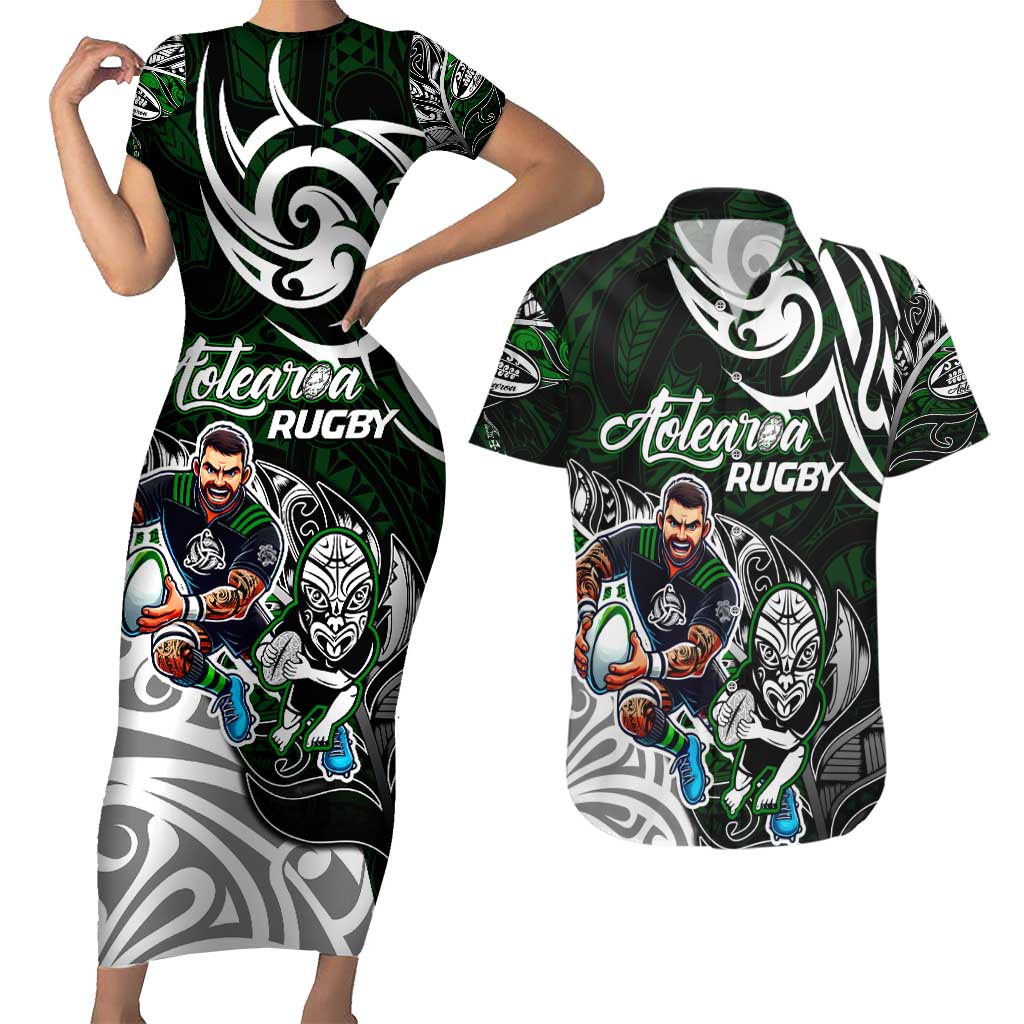 Personalized NZ Aotearoa Rugby Couples Matching Short Sleeve Bodycon Dress and Hawaiian Shirt New Zealand Silver Fern