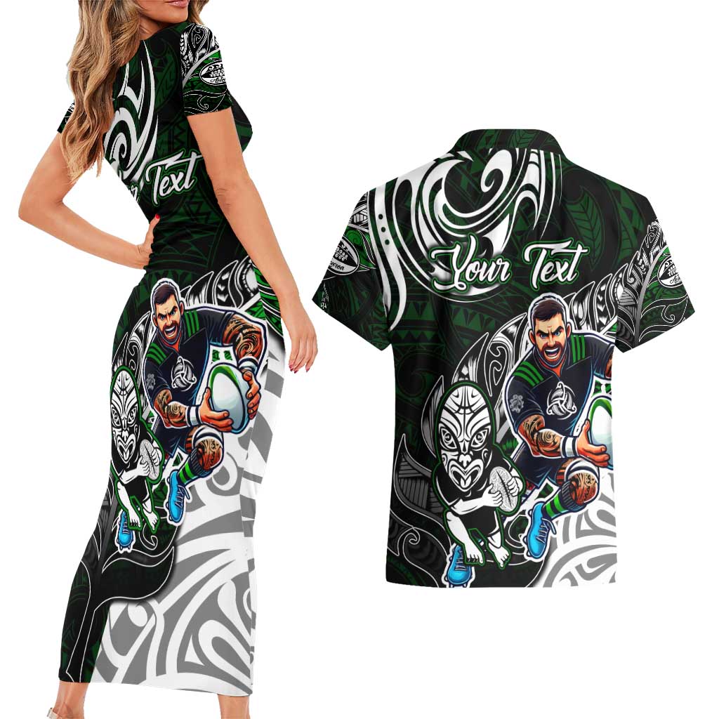 Personalized NZ Aotearoa Rugby Couples Matching Short Sleeve Bodycon Dress and Hawaiian Shirt New Zealand Silver Fern
