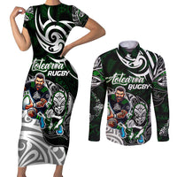 Personalized NZ Aotearoa Rugby Couples Matching Short Sleeve Bodycon Dress and Long Sleeve Button Shirt New Zealand Silver Fern