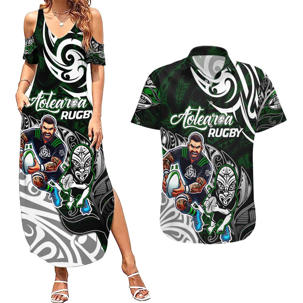 Personalized NZ Aotearoa Rugby Couples Matching Summer Maxi Dress and Hawaiian Shirt New Zealand Silver Fern