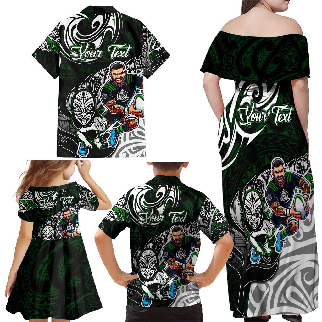 Personalized NZ Aotearoa Rugby Family Matching Off Shoulder Maxi Dress and Hawaiian Shirt New Zealand Silver Fern