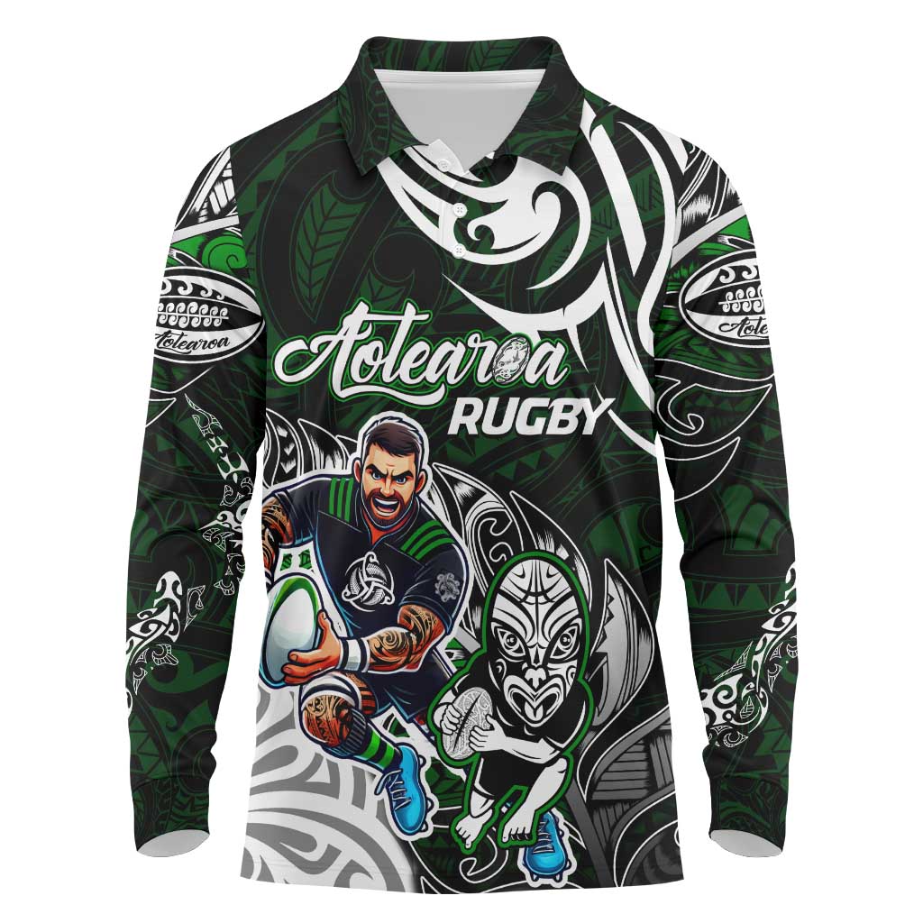 Personalized NZ Aotearoa Rugby Long Sleeve Polo Shirt New Zealand Silver Fern