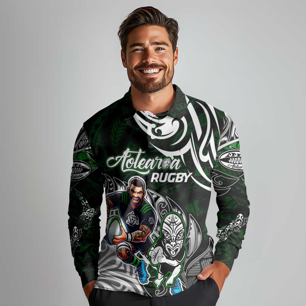 Personalized NZ Aotearoa Rugby Long Sleeve Polo Shirt New Zealand Silver Fern