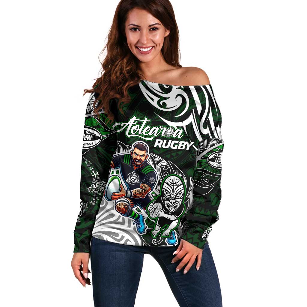 Personalized NZ Aotearoa Rugby Off Shoulder Sweater New Zealand Silver Fern