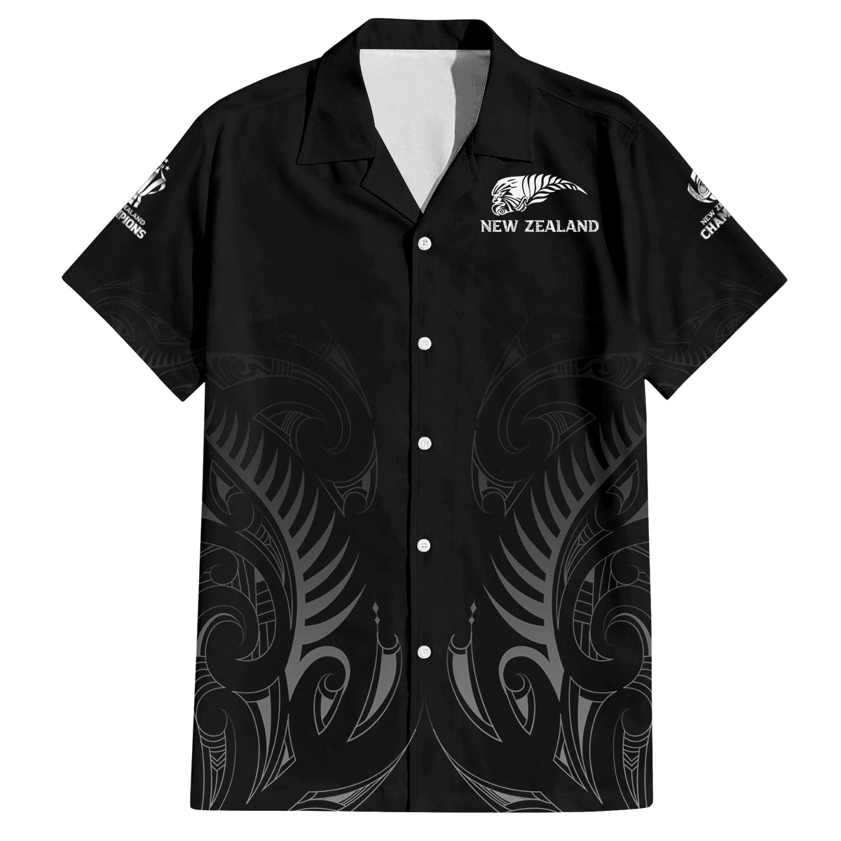 New Zealand Family Matching Tank Maxi Dress and Hawaiian Shirt Rugby 2023 Champions Black DT02 Dad's Shirt - Short Sleeve Black - Polynesian Pride