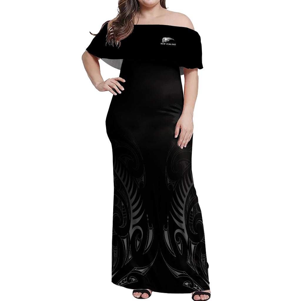 New Zealand Off Shoulder Maxi Dress Rugby 2023 Champions Black DT02 Women Black - Polynesian Pride