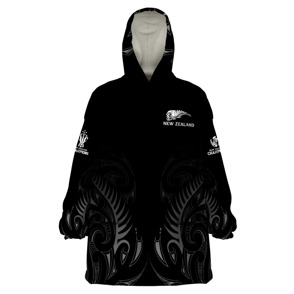 New Zealand Wearable Blanket Hoodie Rugby 2023 Champions Black DT02 One Size Black - Polynesian Pride