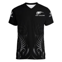 New Zealand Women V Neck T Shirt Rugby 2023 Champions Black DT02 Female Black - Polynesian Pride