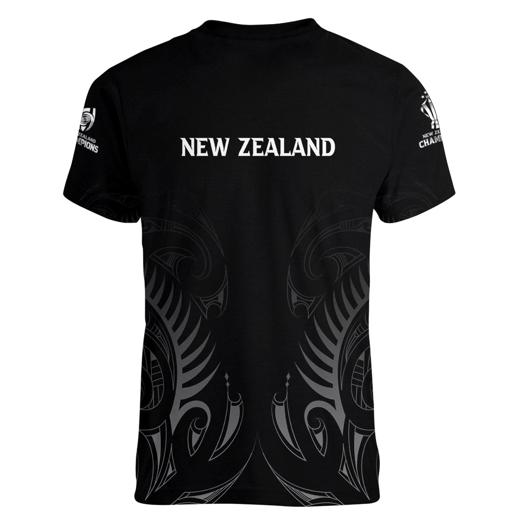 New Zealand Women V Neck T Shirt Rugby 2023 Champions Black DT02 - Polynesian Pride