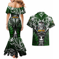 Personalised Warriors Maori Darts Couples Matching Mermaid Dress and Hawaiian Shirt New Zealand Darts Silver Fern