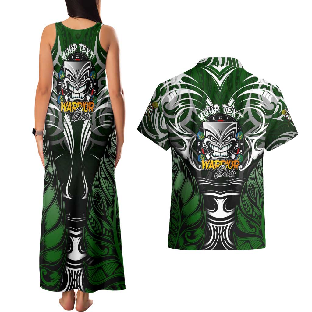 Personalised Warriors Maori Darts Couples Matching Tank Maxi Dress and Hawaiian Shirt New Zealand Darts Silver Fern