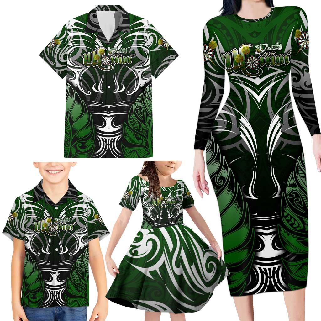 Personalised Warriors Maori Darts Family Matching Long Sleeve Bodycon Dress and Hawaiian Shirt New Zealand Darts Silver Fern