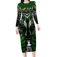 Personalised Warriors Maori Darts Family Matching Long Sleeve Bodycon Dress and Hawaiian Shirt New Zealand Darts Silver Fern