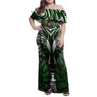 Personalised Warriors Maori Darts Family Matching Off Shoulder Maxi Dress and Hawaiian Shirt New Zealand Darts Silver Fern