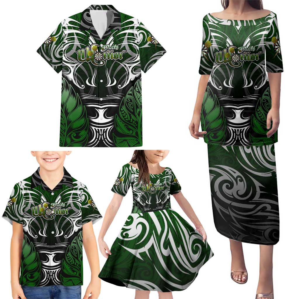 Personalised Warriors Maori Darts Family Matching Puletasi and Hawaiian Shirt New Zealand Darts Silver Fern