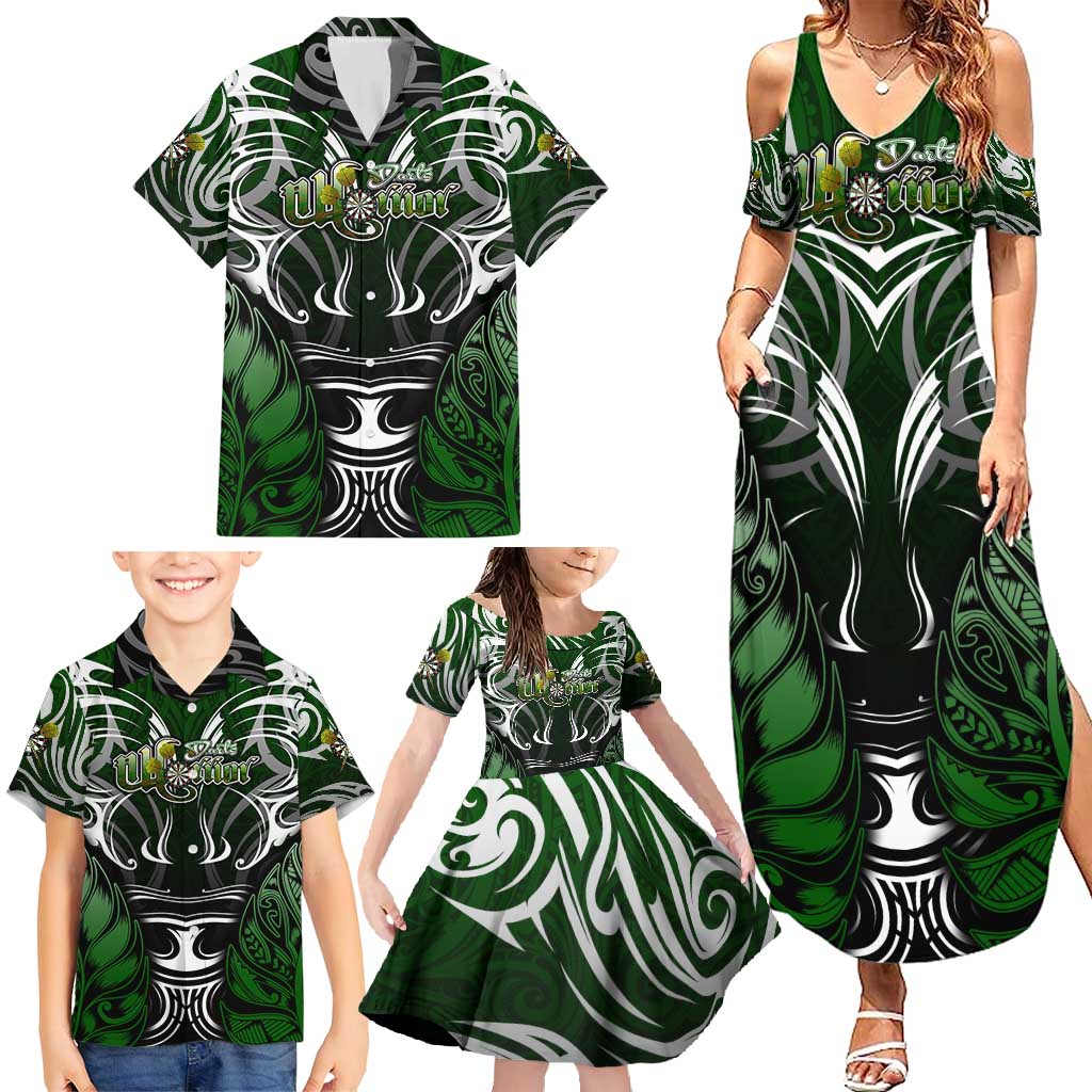 Personalised Warriors Maori Darts Family Matching Summer Maxi Dress and Hawaiian Shirt New Zealand Darts Silver Fern