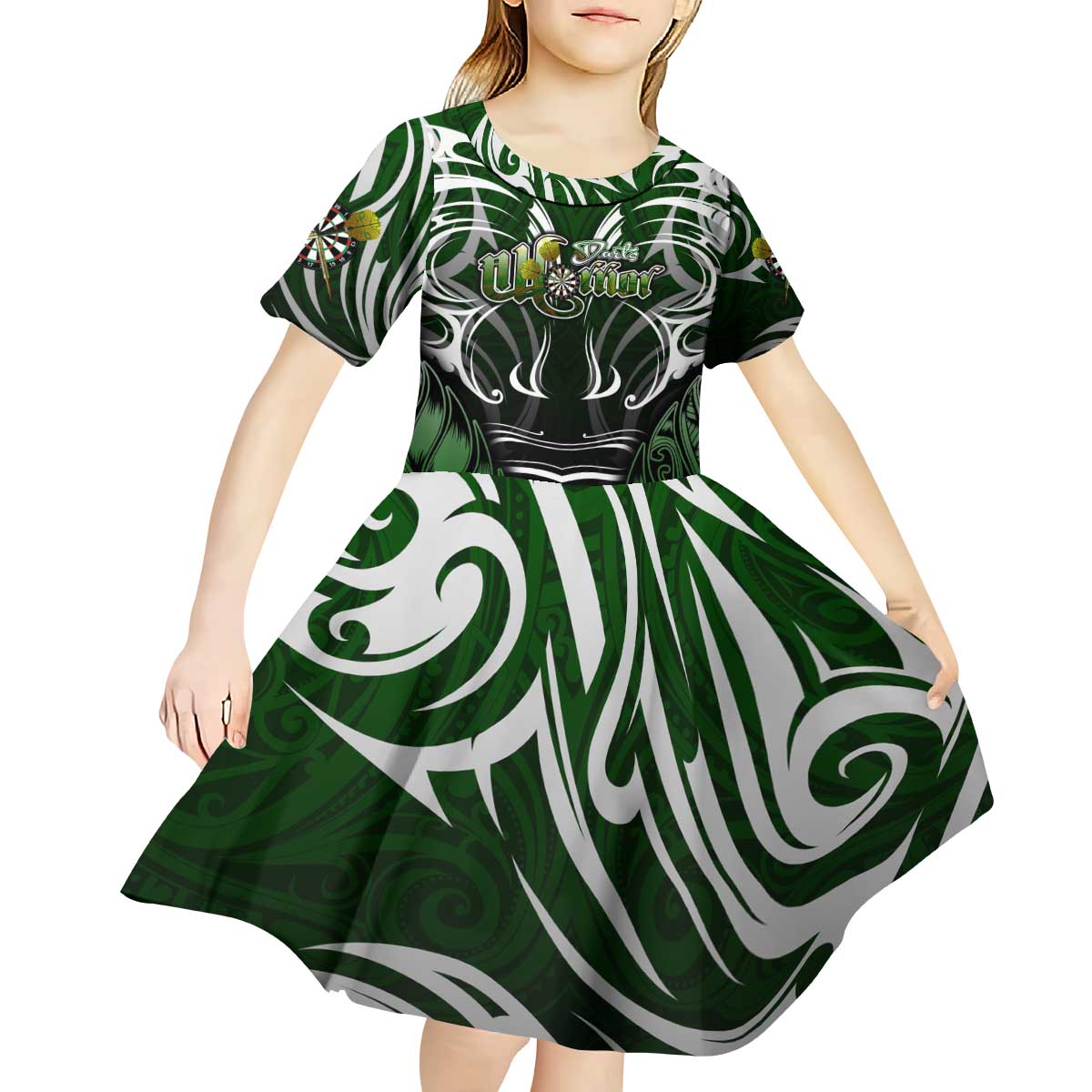 Personalised Warriors Maori Darts Kid Short Sleeve Dress New Zealand Darts Silver Fern