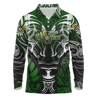 Personalised Warriors Maori Darts Long Sleeve Polo Shirt New Zealand Darts Silver Fern