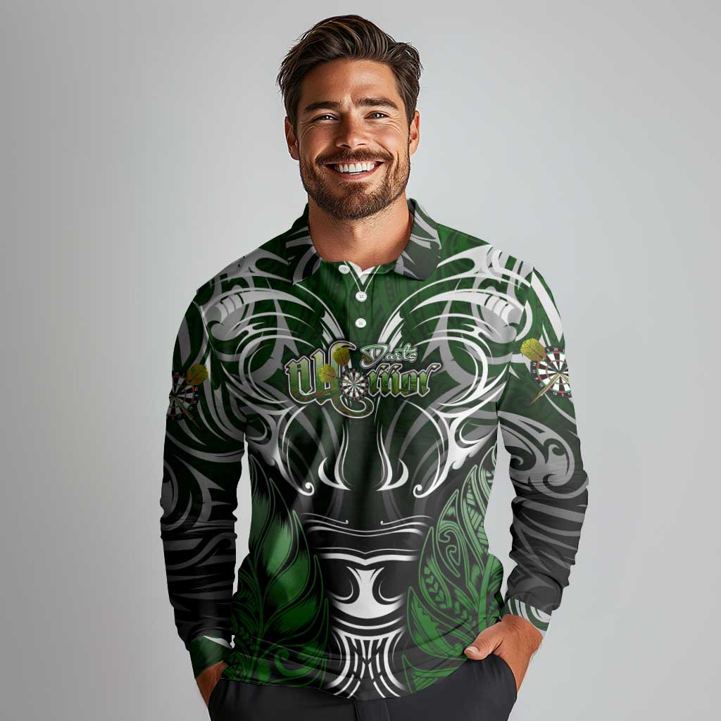 Personalised Warriors Maori Darts Long Sleeve Polo Shirt New Zealand Darts Silver Fern