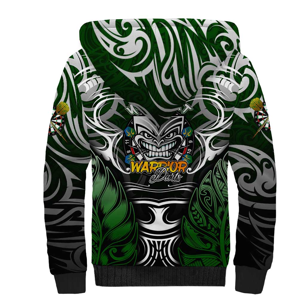 Personalised Warriors Maori Darts Sherpa Hoodie New Zealand Darts Silver Fern